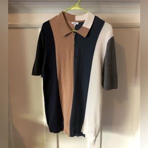 REISS knit stripe polo multicolored XL. Zipper collar.